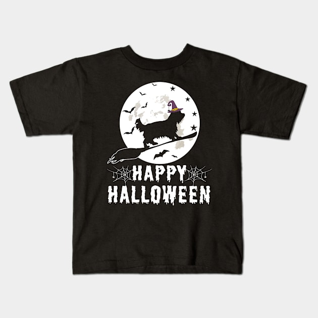 Yorkshire Terrier Dog Witch Happy Halloween Funny Kids T-Shirt by chung bit